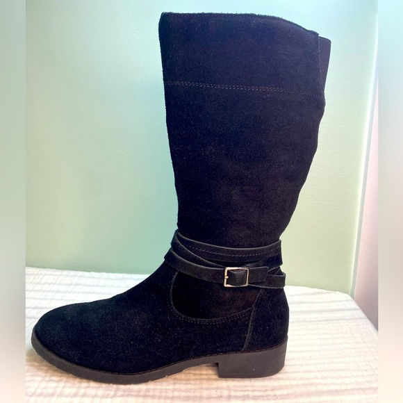 Girls Lands End Tall Black Suede Full Zip Riding Boots Buckles Size 5